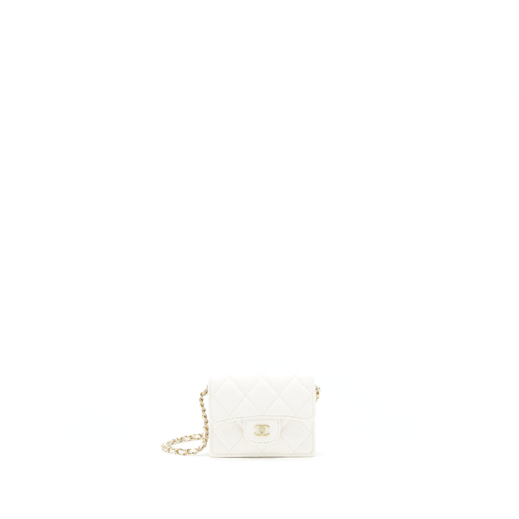 Chanel 21B Card Holder On Chain Caviar White L