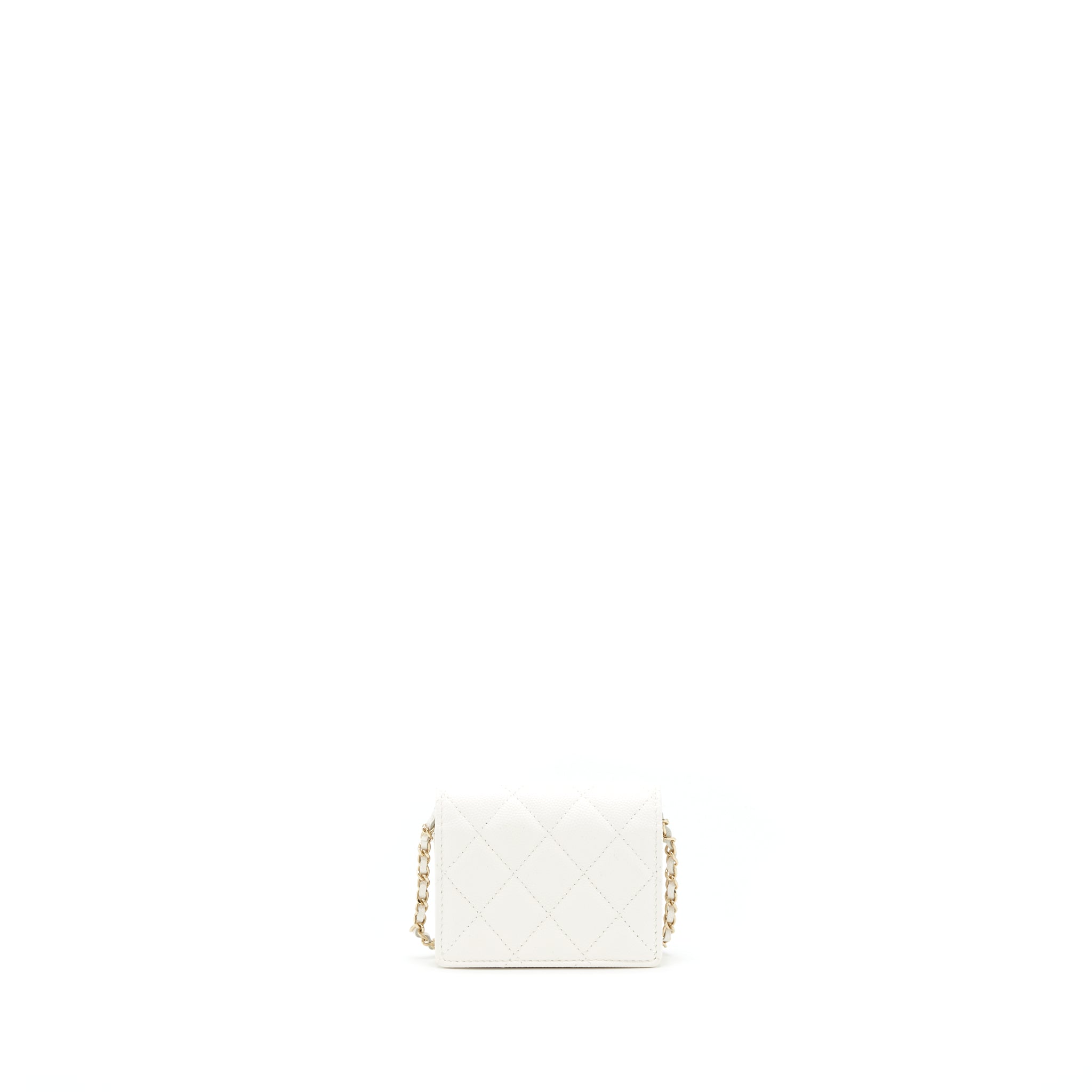 Chanel 21B Card Holder On Chain Caviar White L