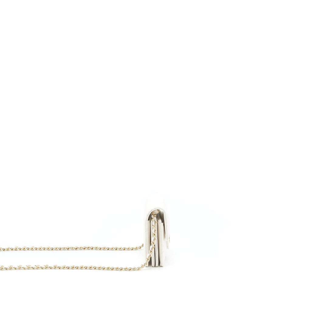 Chanel 21B Card Holder On Chain Caviar White L