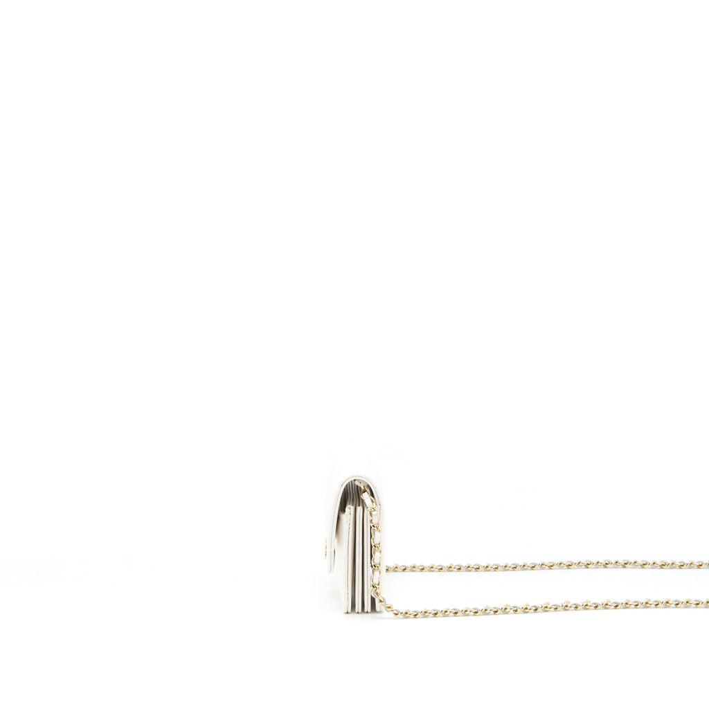 Chanel 21B Card Holder On Chain Caviar White L