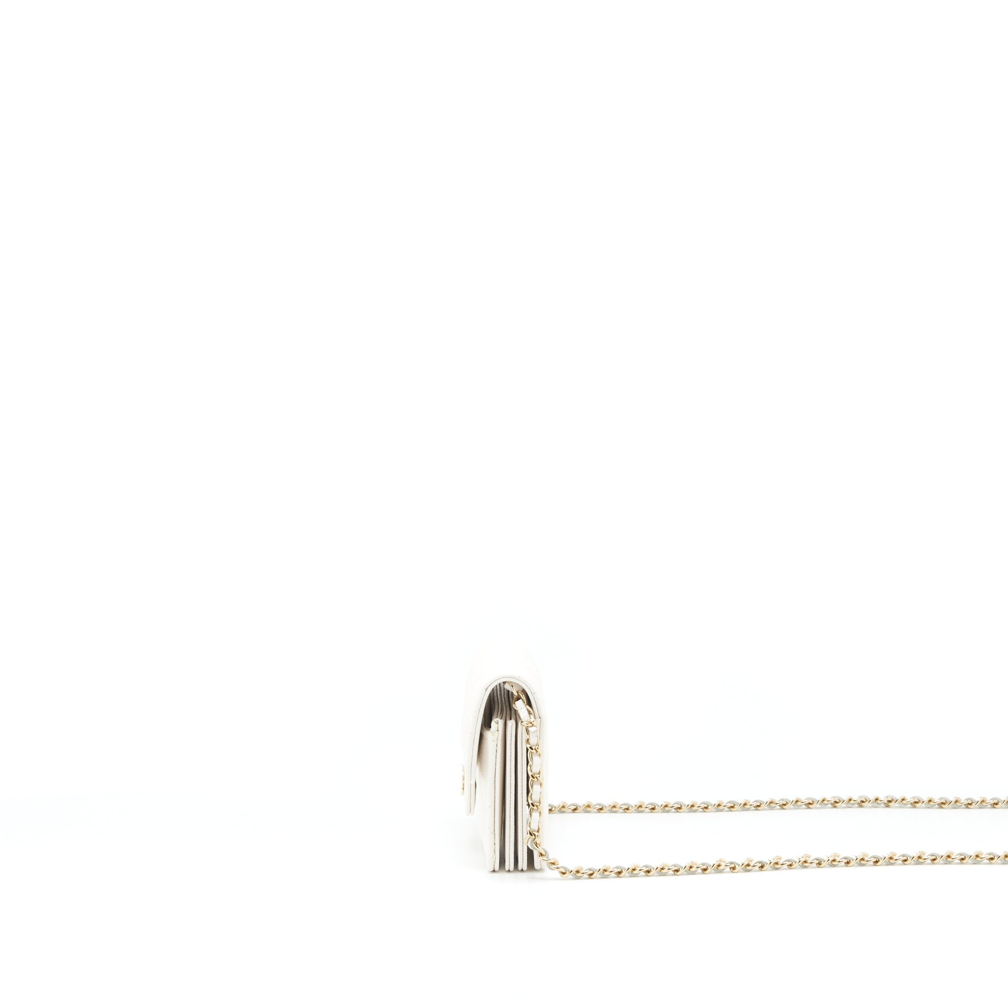 Chanel 21B Card Holder On Chain Caviar White L