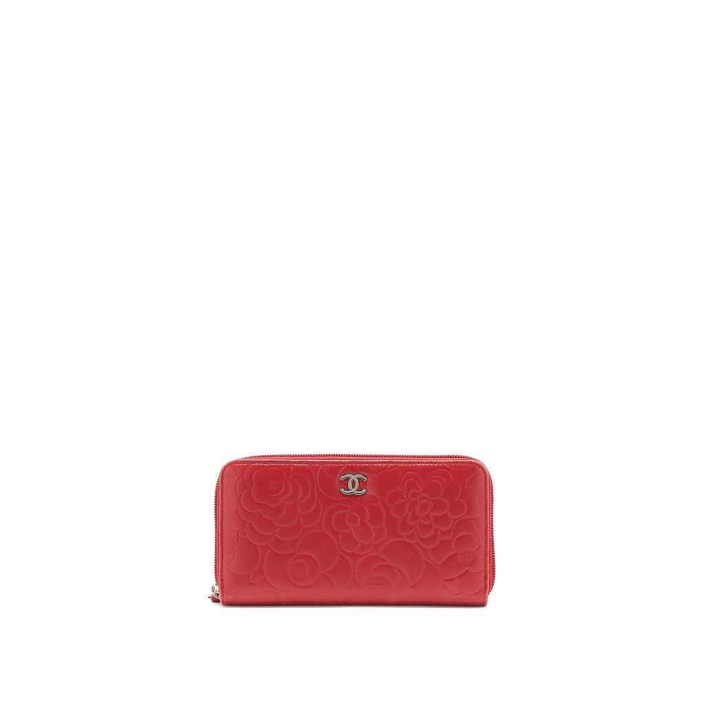 Chanel Camellia Long Wallet Lambskin Red