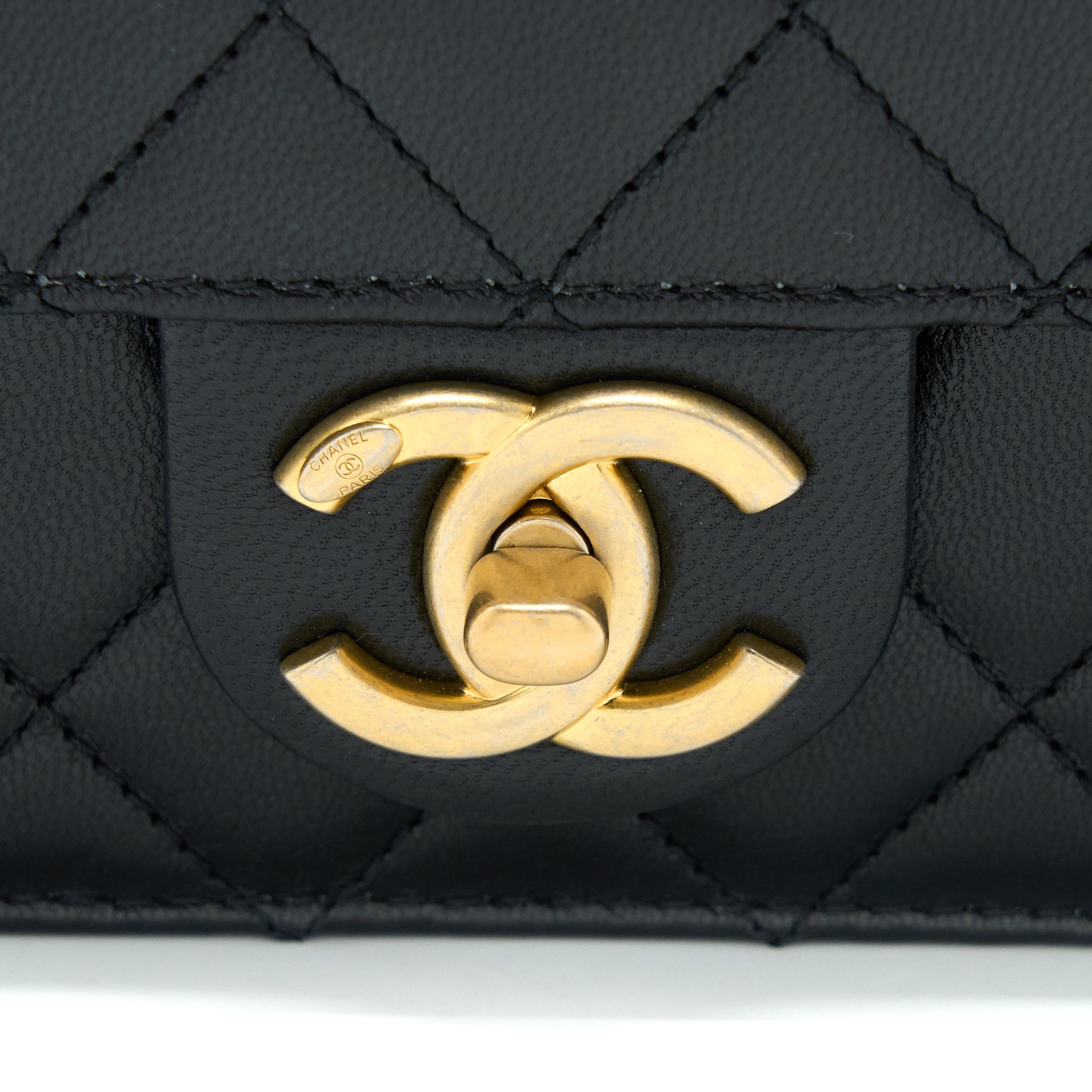 Chanel 20C Pearl Flap Bag Goatskin Black
