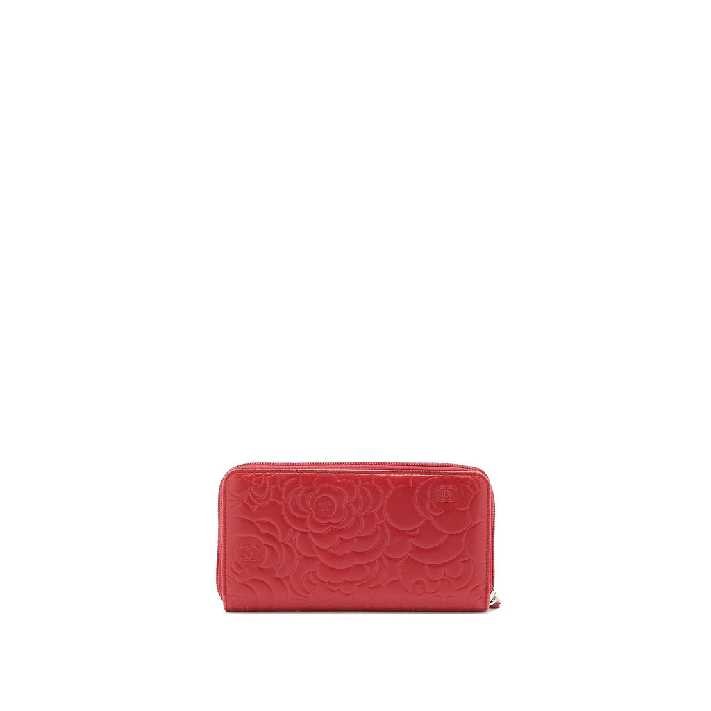 Chanel Camellia Long Wallet Lambskin Red