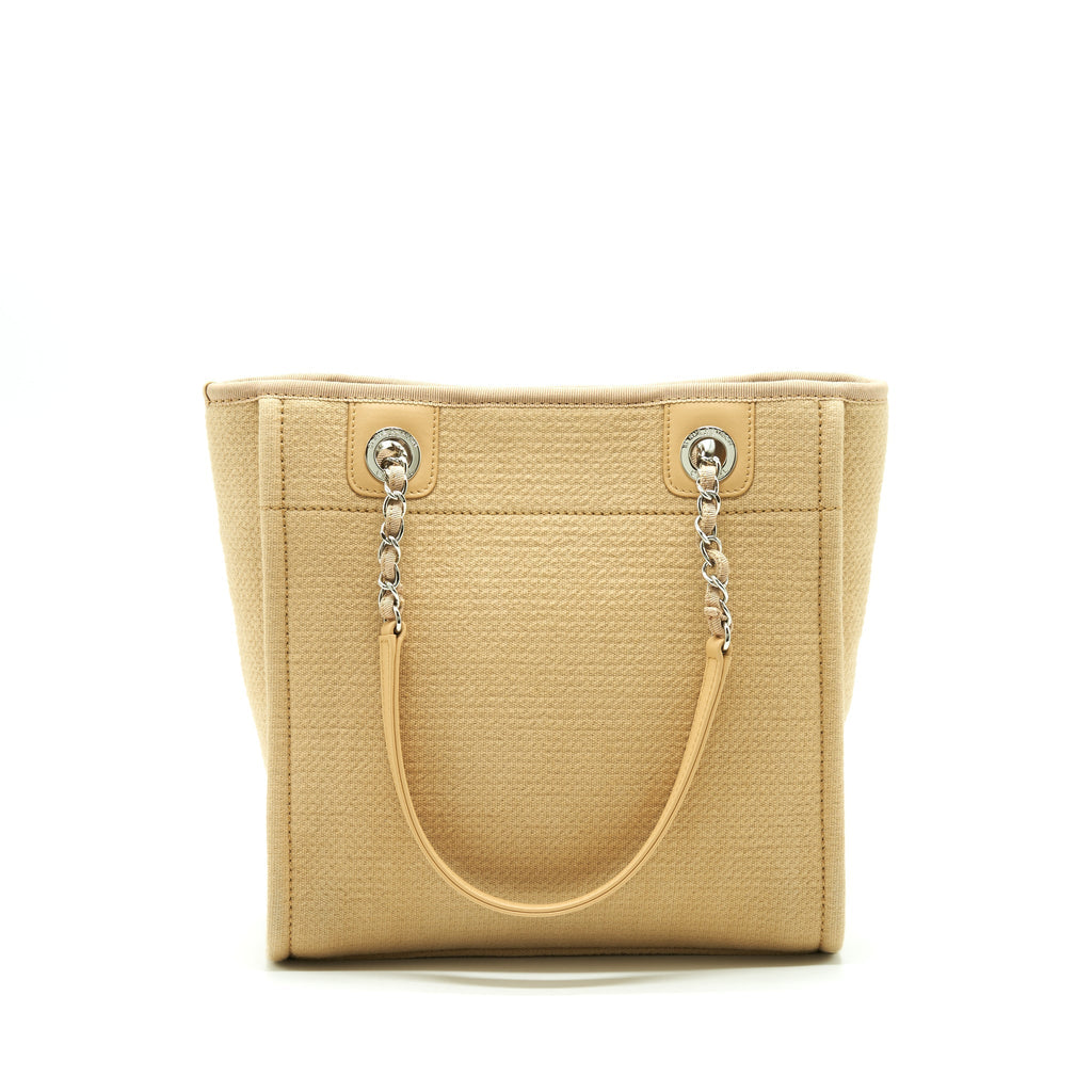 Chanel Deauville PM Chain Tote Bag Canvas Dark Beige