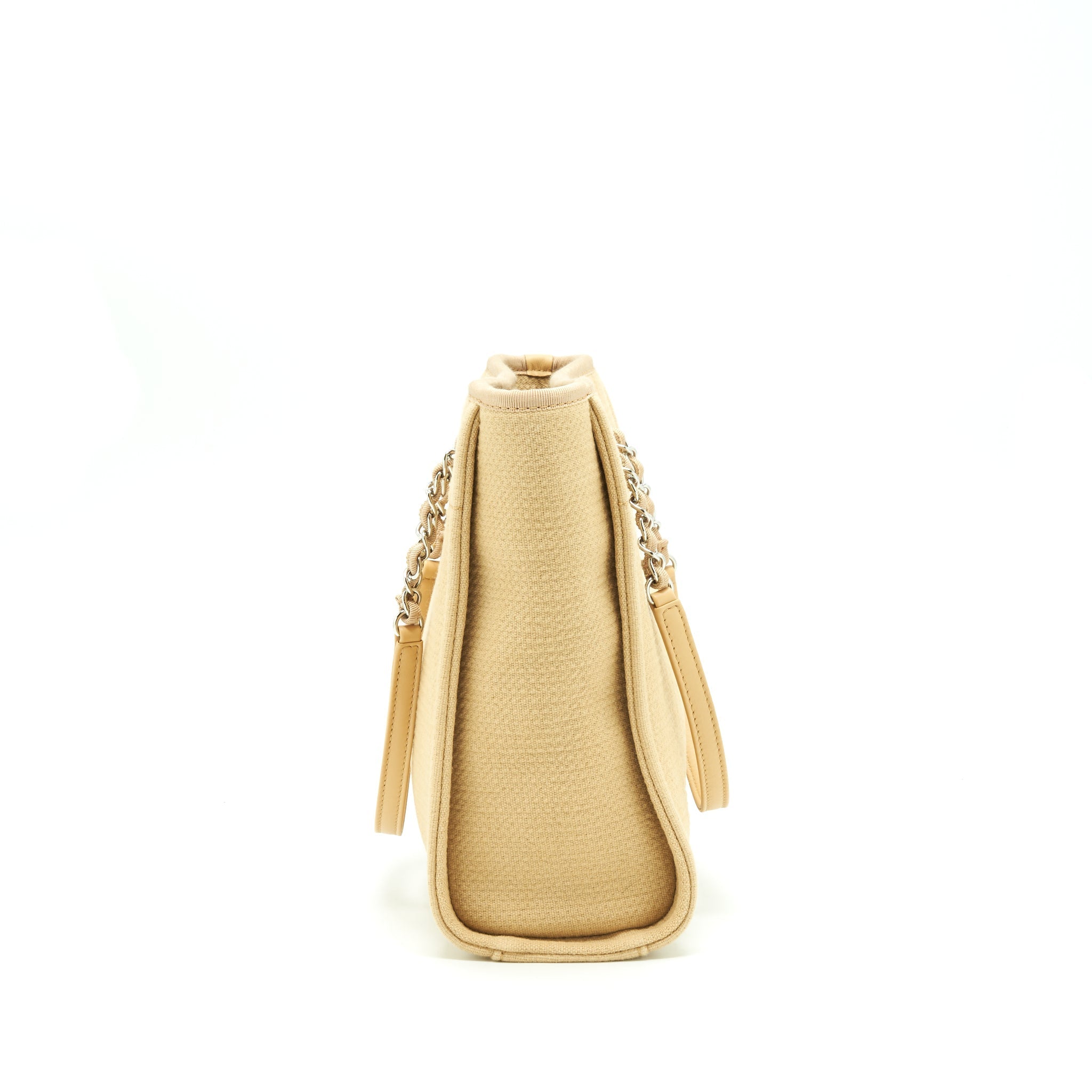 Chanel Deauville PM Chain Tote Bag Canvas Dark Beige