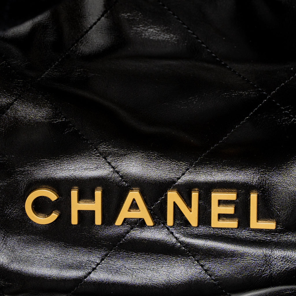 Chanel 23S Mini 22 Bag Shiny Calfskin Black Brushed  (Microchip)