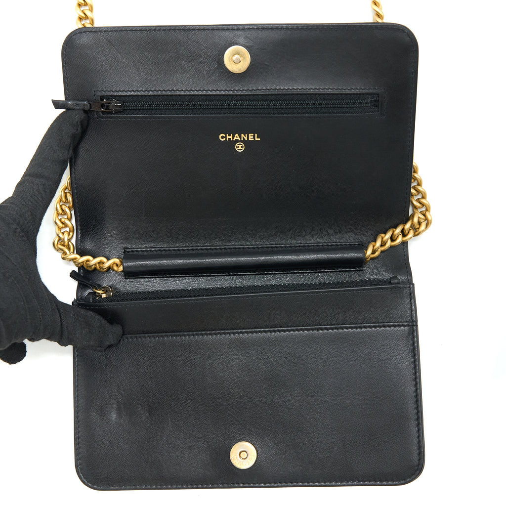 Chanel Boy Wallet on Chain Lambskin Black Brushed