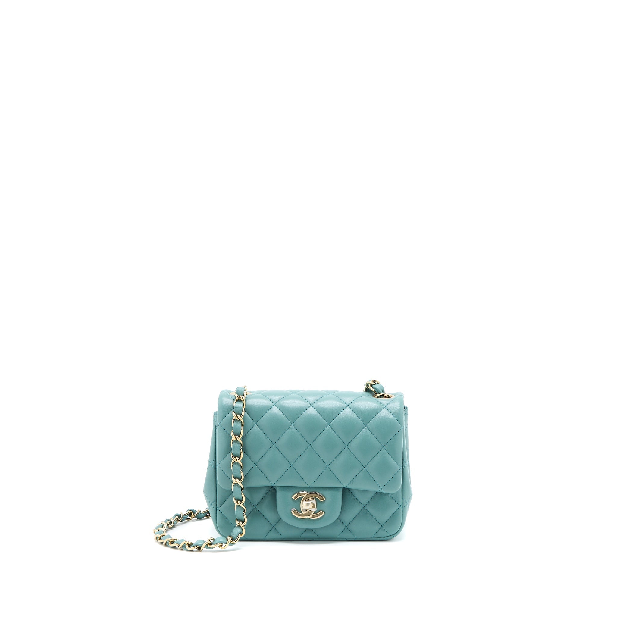Chanel Mini Square Flap Bag Lambskin Light Green L (Microchip)