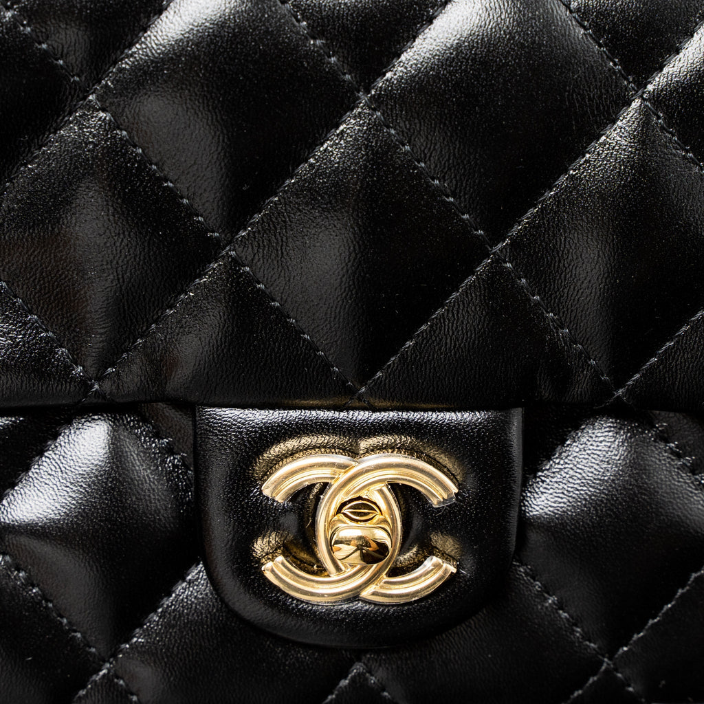 Chanel 23S Detail Top Handle Mini Rectangular Flap Bag Shiny Lambskin Black  (Microchip)