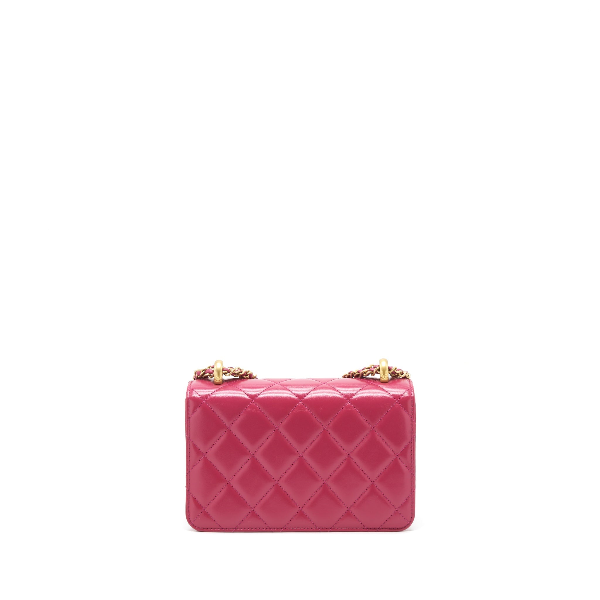 Chanel 21A Small Gold Crush Flap Bag With Chain Calfskin Raspberry Pink
