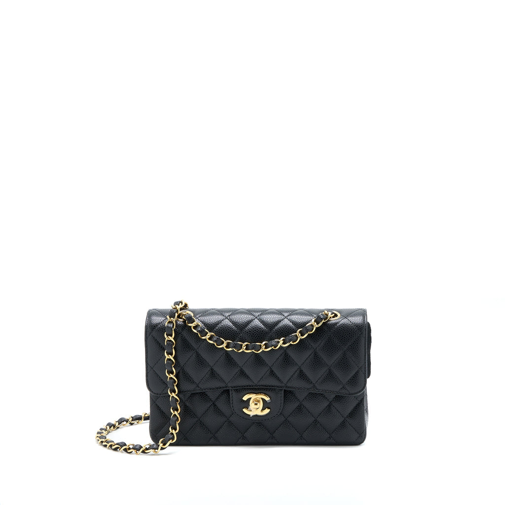 Chanel Small Classic Double Flap Bag Caviar Black  (Microchip)