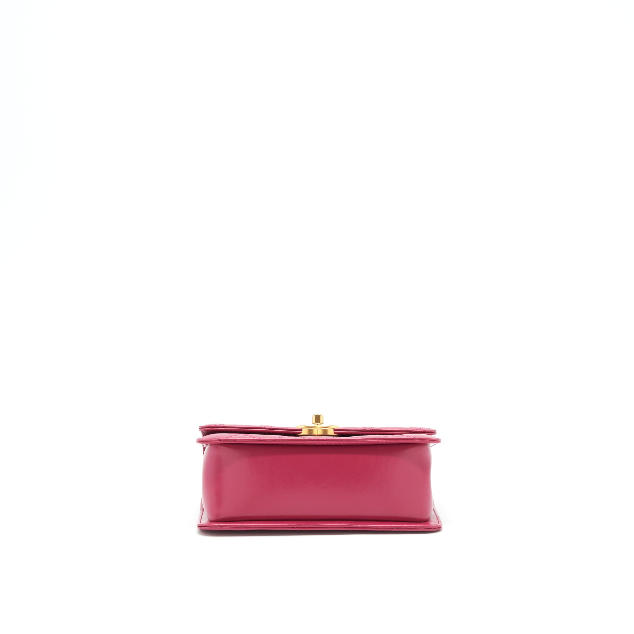 Chanel 21A Small Gold Crush Flap Bag With Chain Calfskin Raspberry Pink