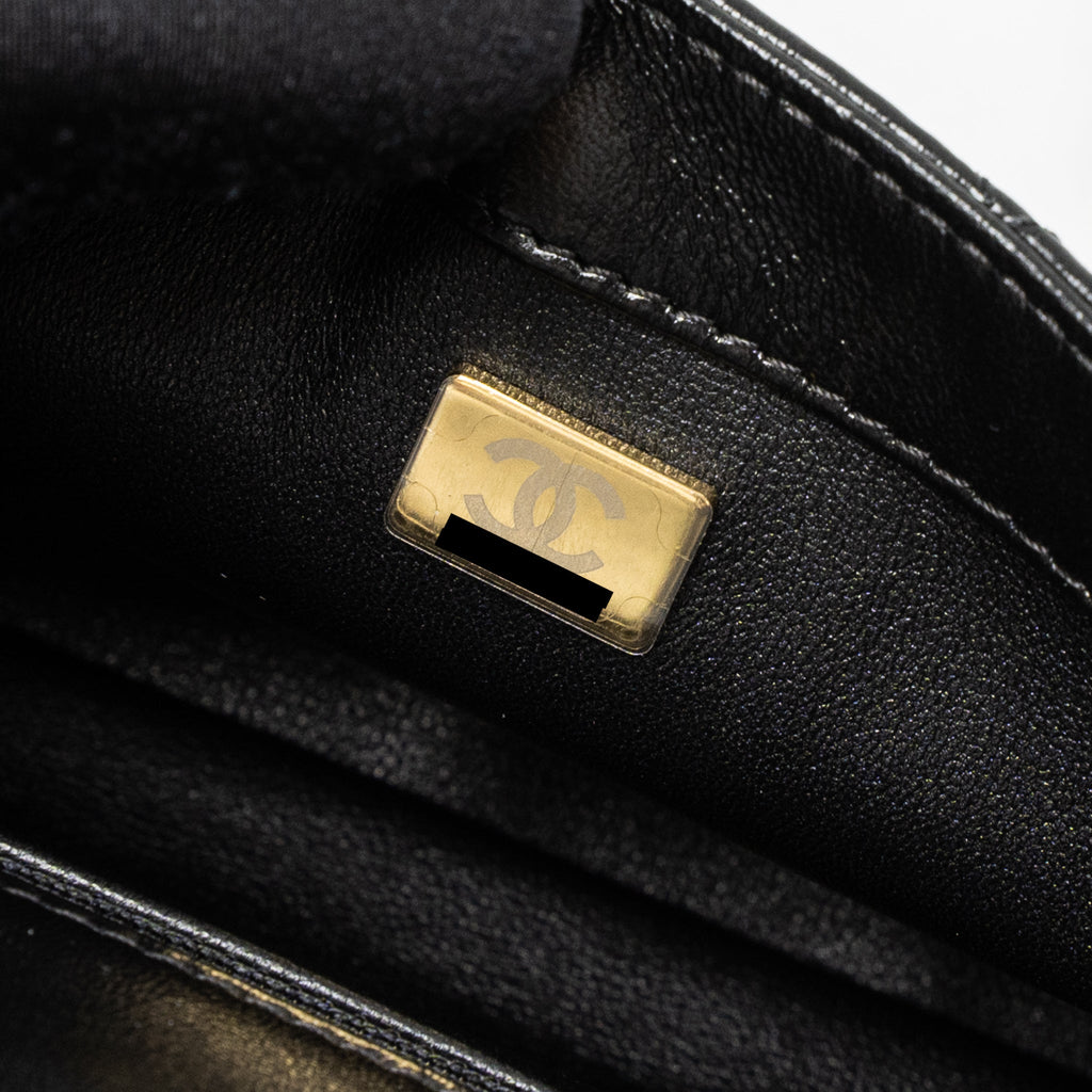 Chanel 23S Detail Top Handle Mini Rectangular Flap Bag Shiny Lambskin Black  (Microchip)