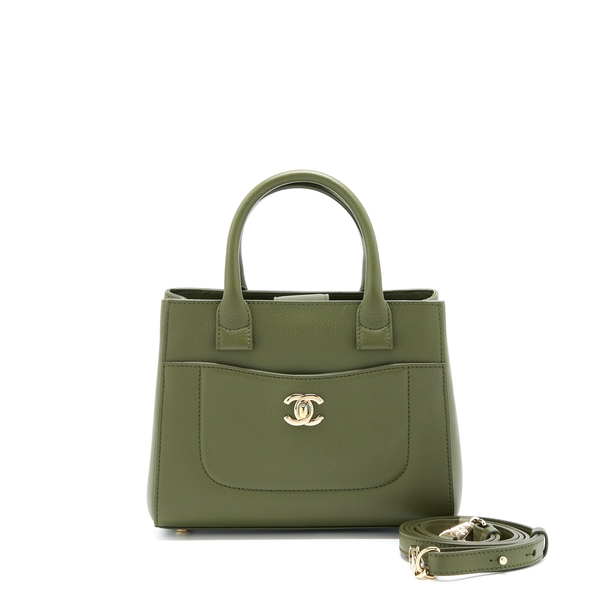 Chanel Small Top Handle Tote Calfskin Green L