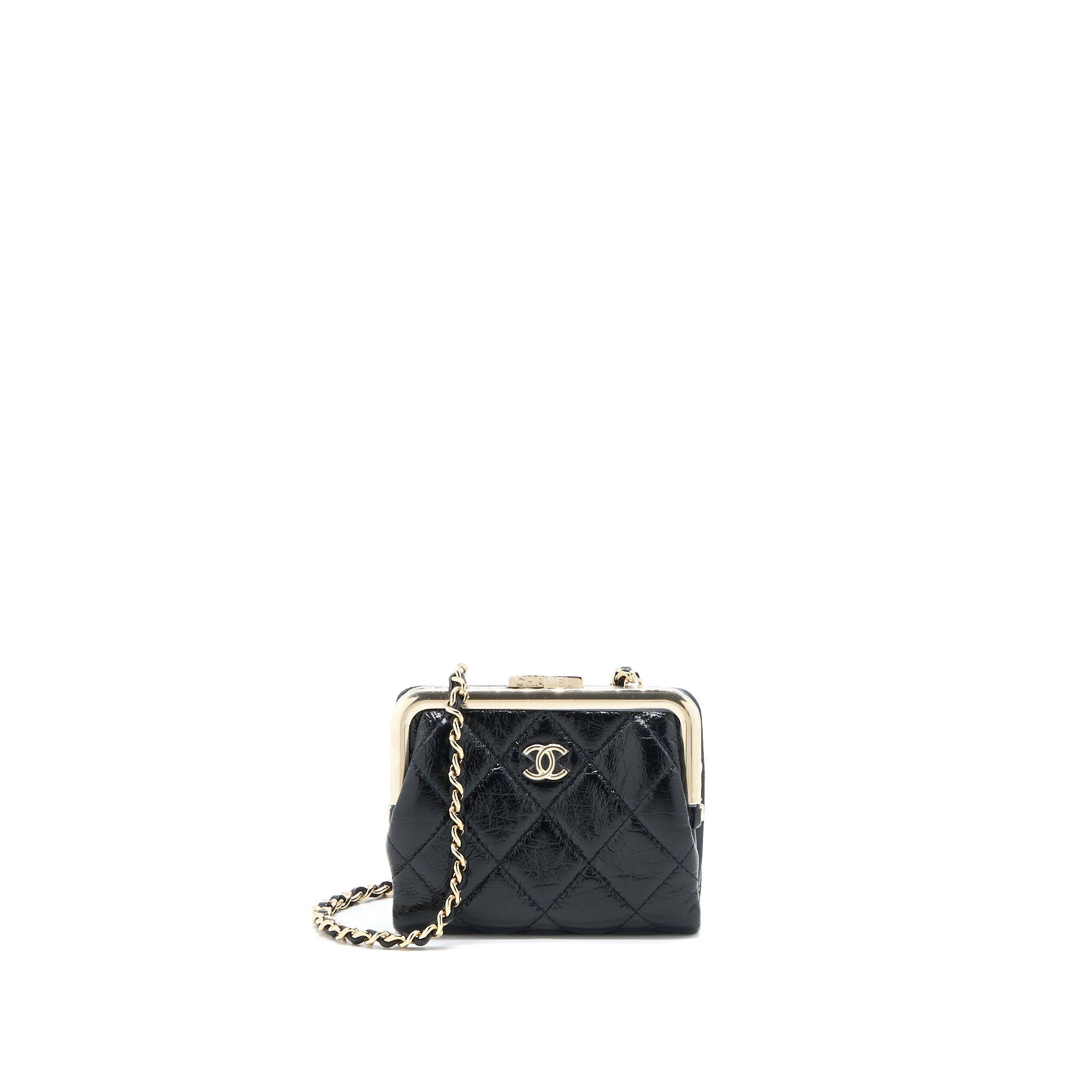 Chanel Quilted Mini Clip With Chain Aged Calfskin Black L