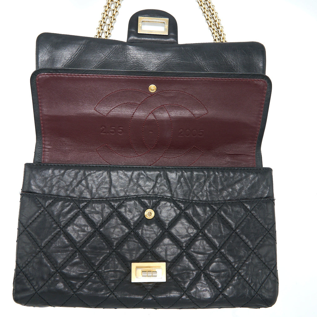 Chanel 2.55 227 Maxi Reissue Flap Bag Aged Calfskin Black L
