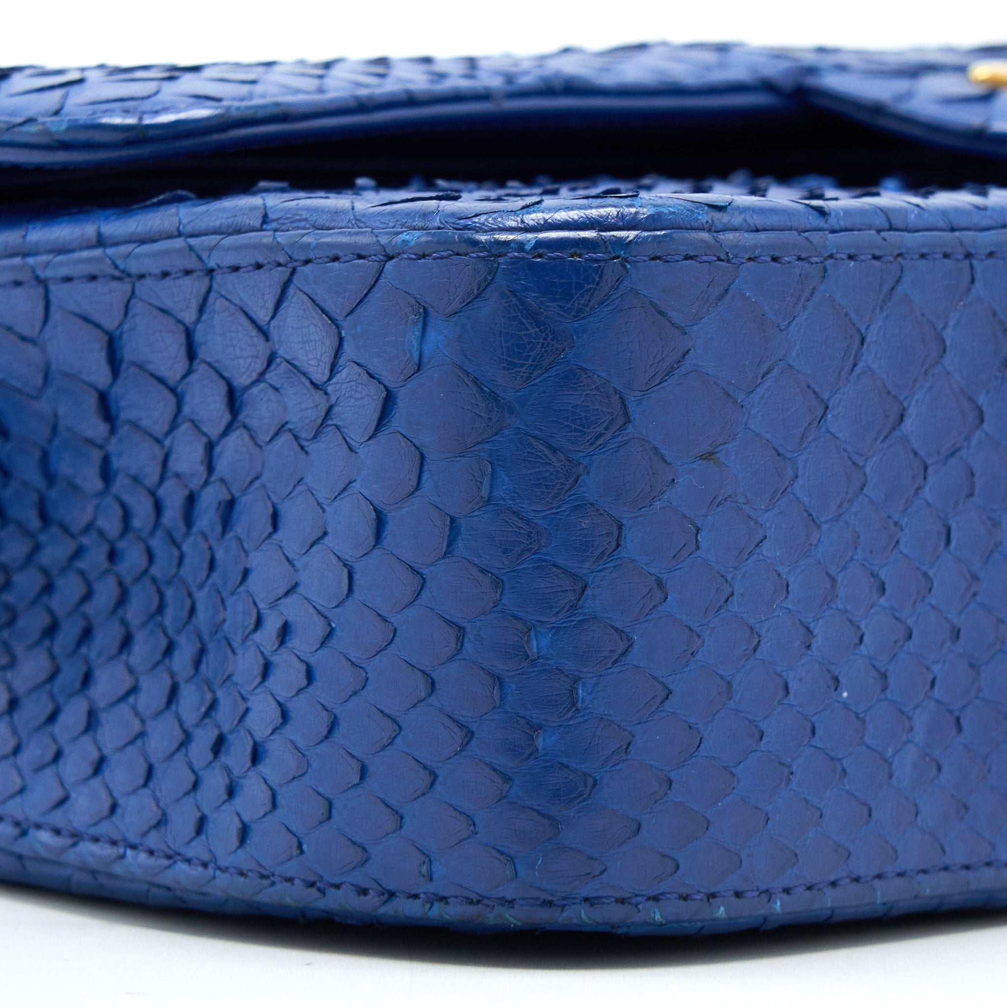 Chanel Medium Classic Double Flap Bag Python Blue
