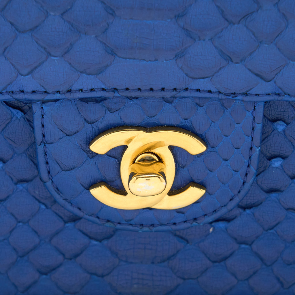 Chanel Medium Classic Double Flap Bag Python Blue
