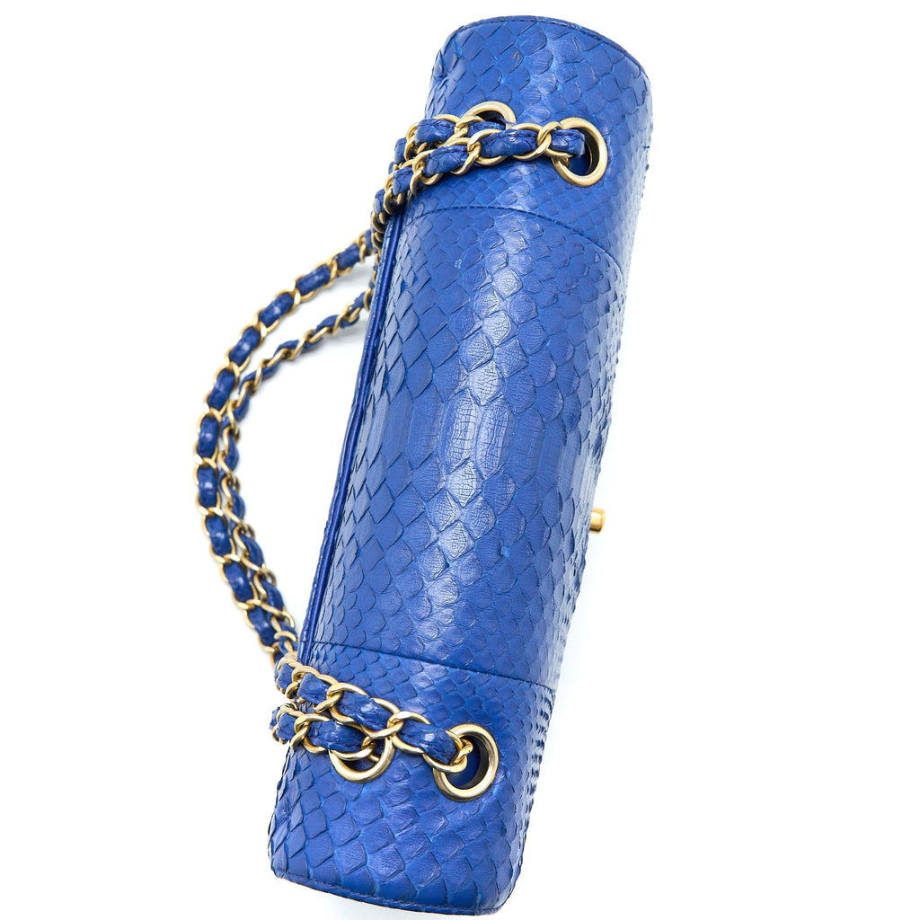 Chanel Medium Classic Double Flap Bag Python Blue