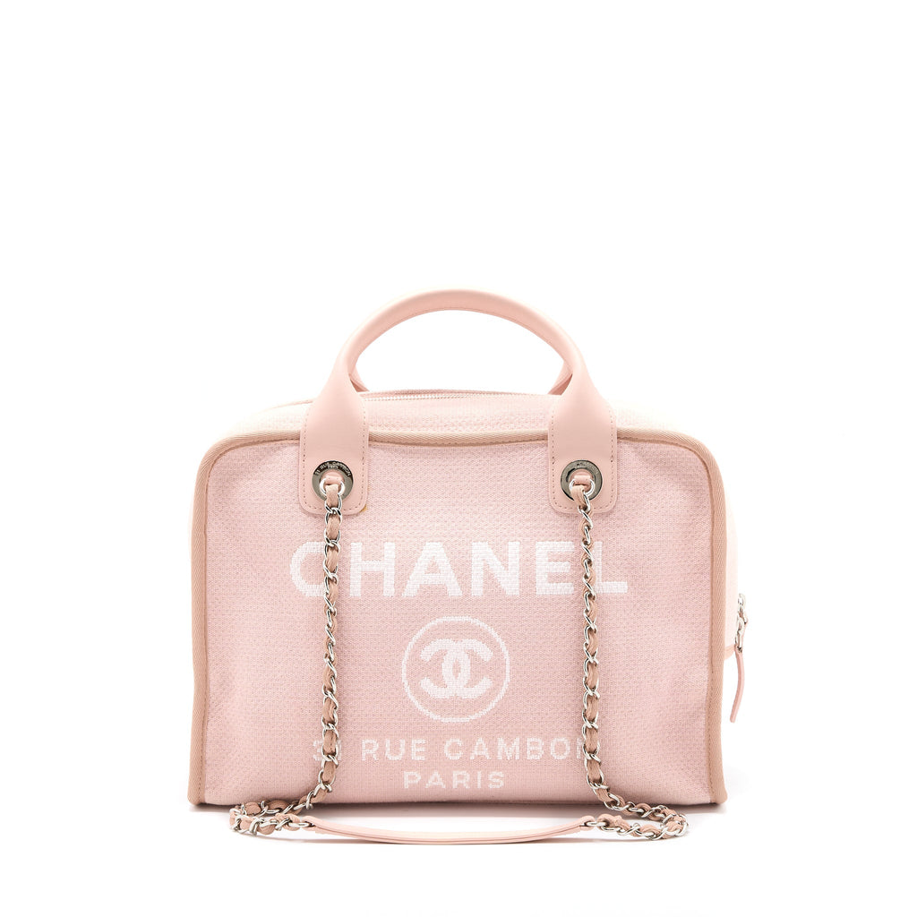 Chanel Deauville Bowling Bag Canvas/Leather Light Pink