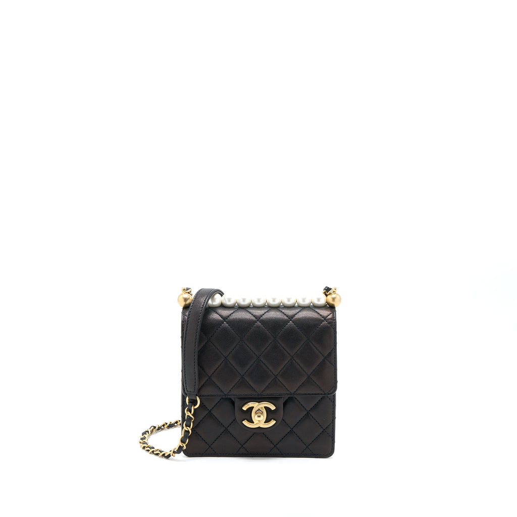 Chanel Vertical Pearl Flap Bag Goatskin Black
