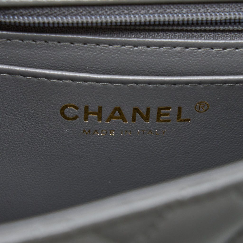Chanel Top handle Mini Rectangular Flap Bag Lambskin Grey L (Microchip)