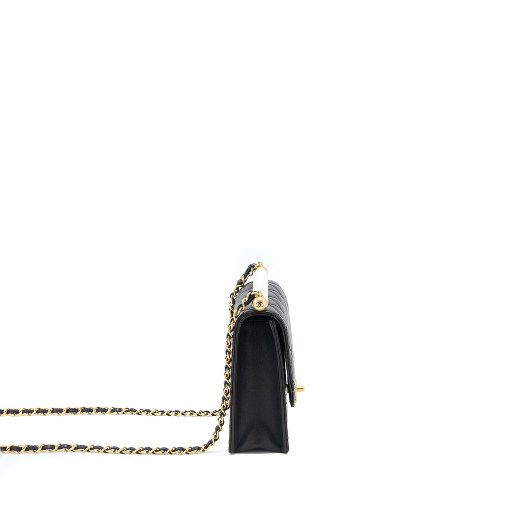 Chanel Vertical Pearl Flap Bag Goatskin Black