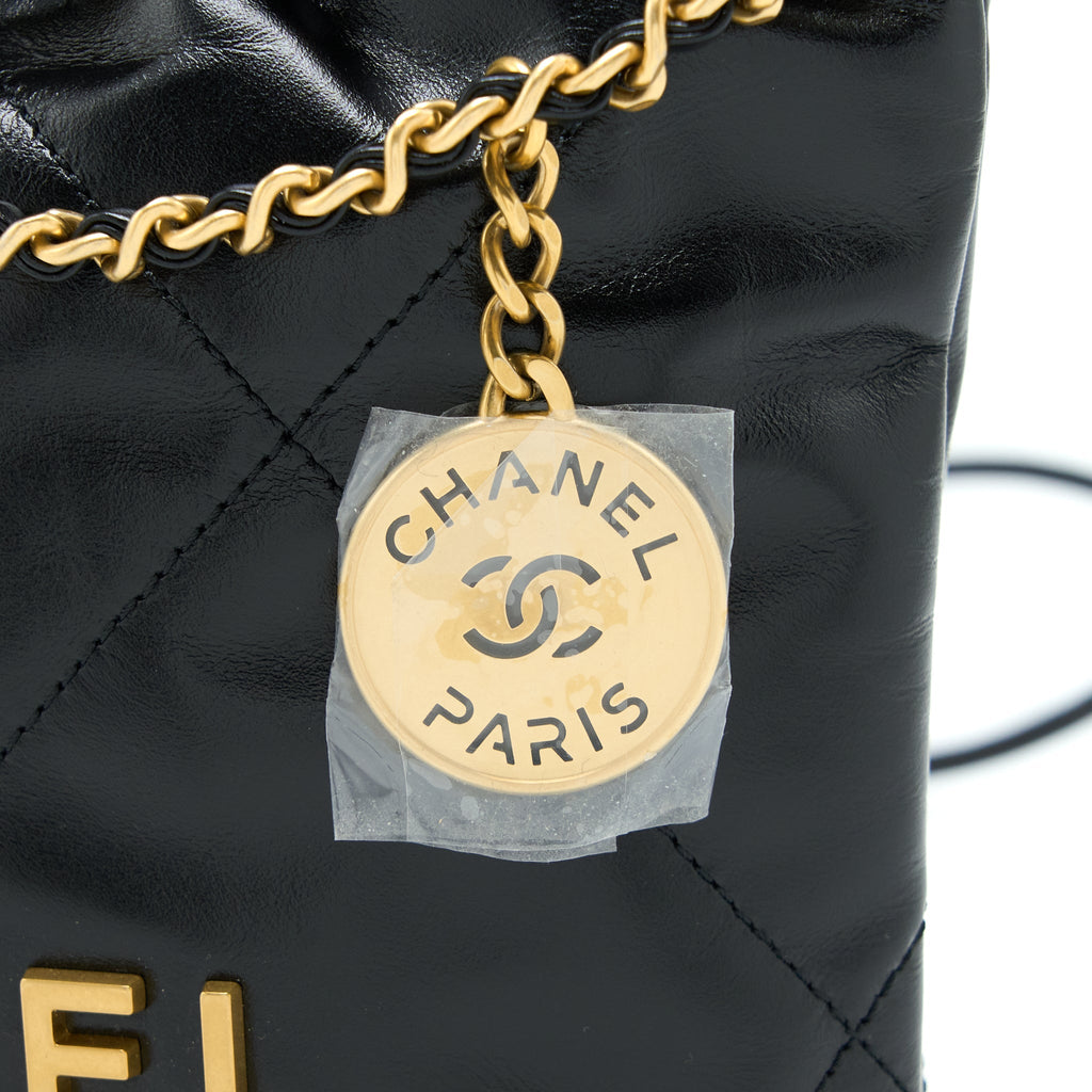 Chanel Mini 22 Bag Shiny Calfskin Black  (Microchip)