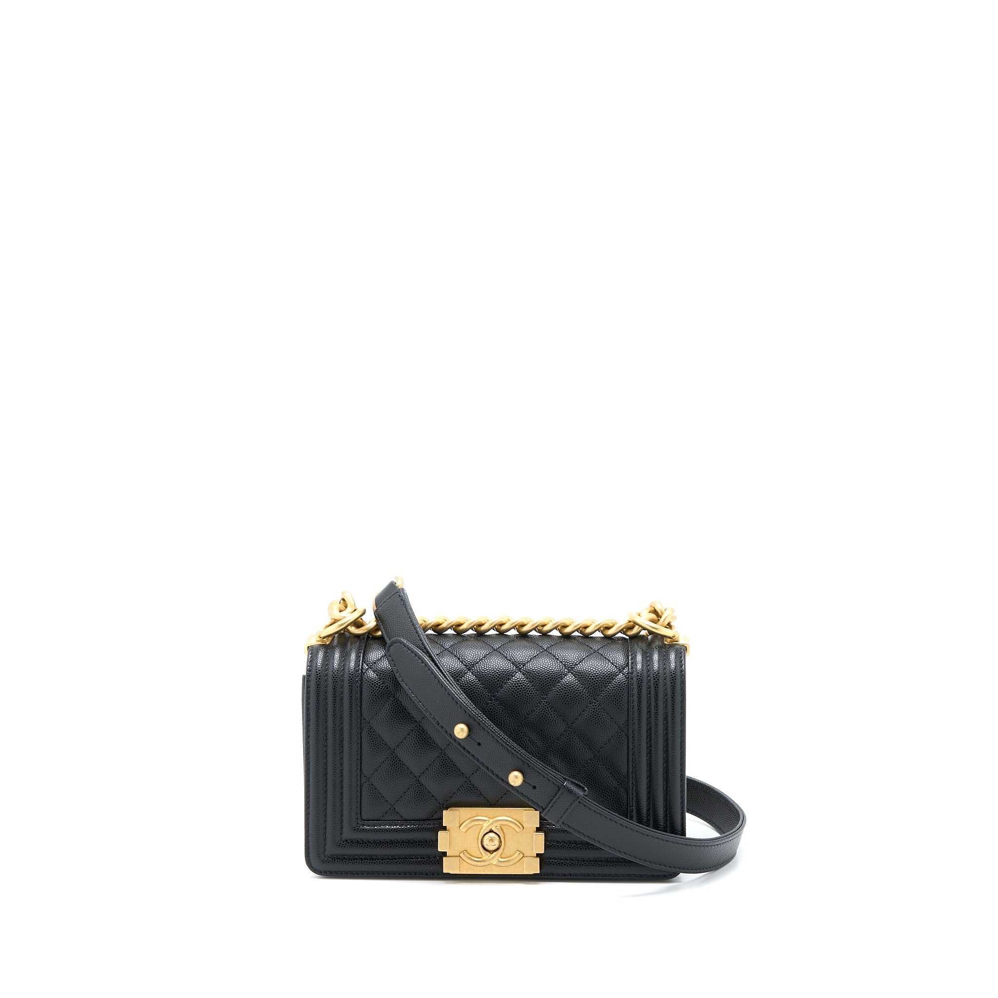 Chanel Small Boy Bag Caviar Black Brushed  (Microchip)