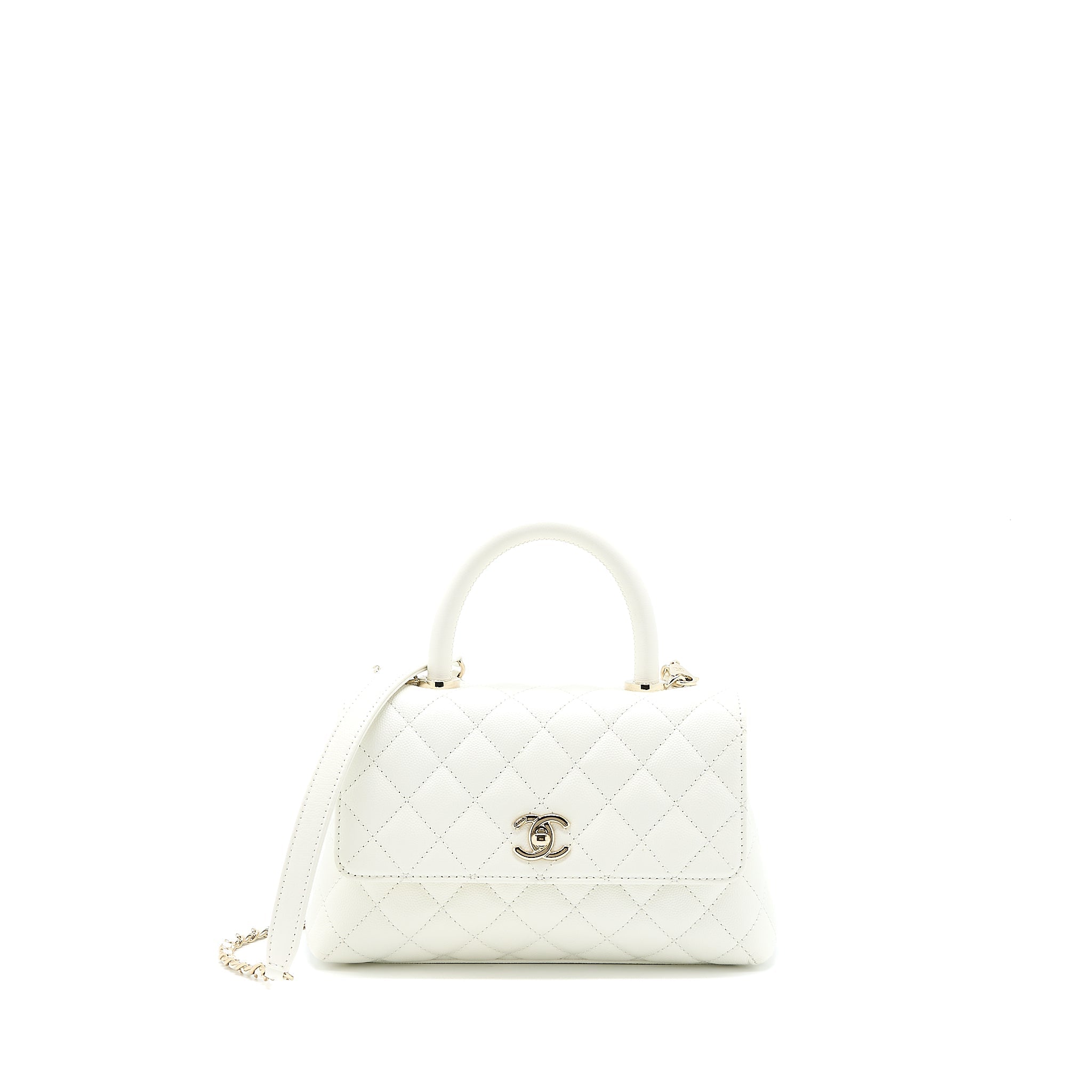 Chanel Small Coco Handle Caviar White L (Microchip)