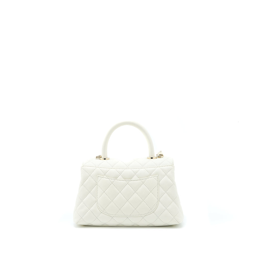 Chanel Small Coco Handle Caviar White L (Microchip)