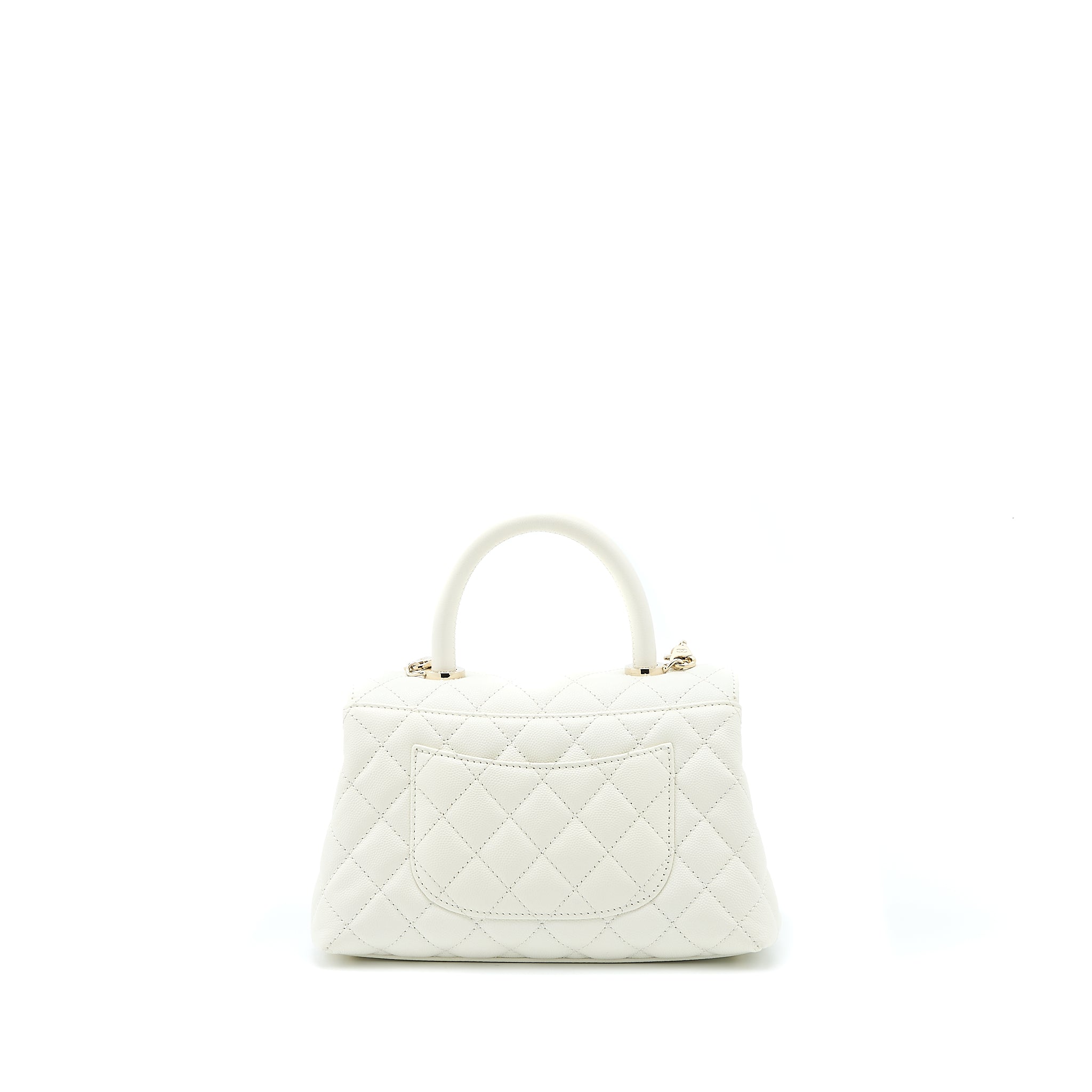 Chanel Small Coco Handle Caviar White L (Microchip)