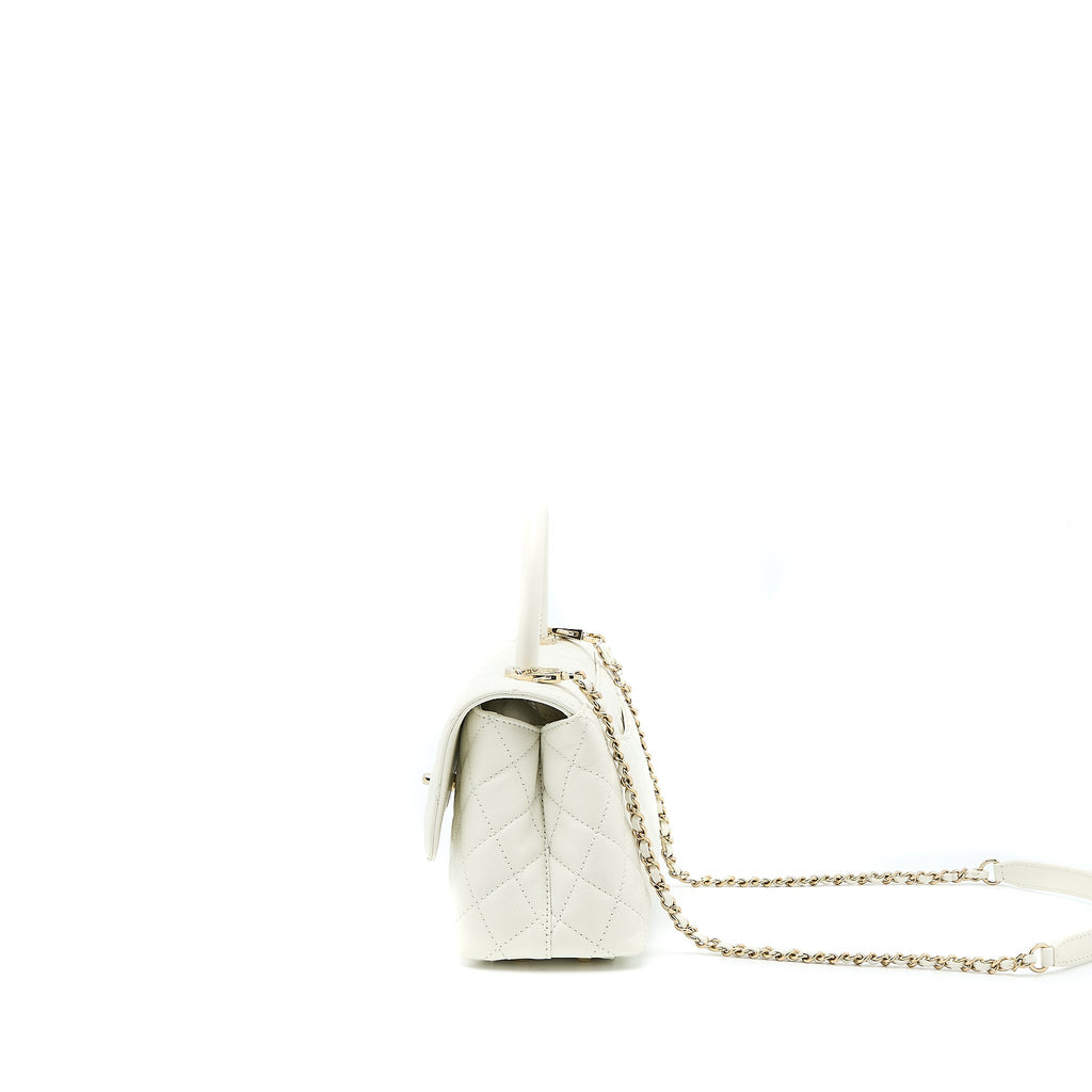 Chanel Small Coco Handle Caviar White L (Microchip)