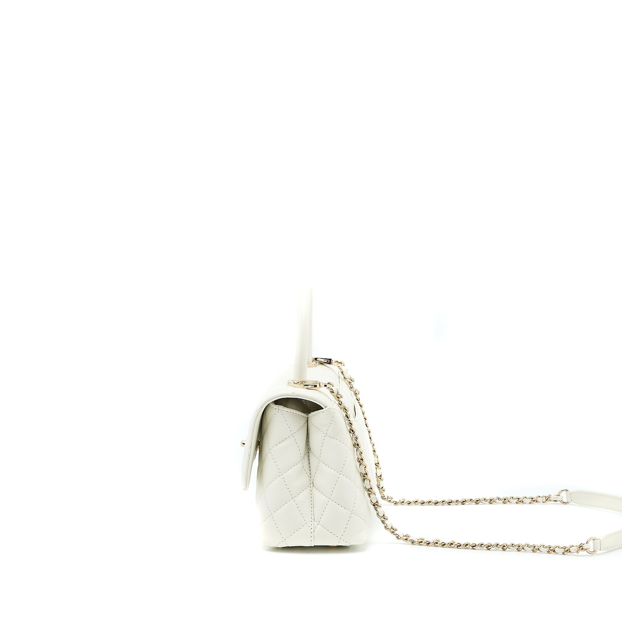 Chanel Small Coco Handle Caviar White L (Microchip)