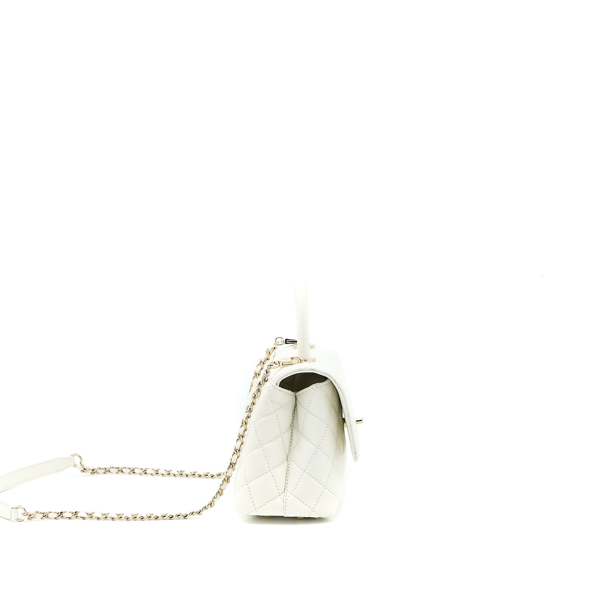 Chanel Small Coco Handle Caviar White L (Microchip)