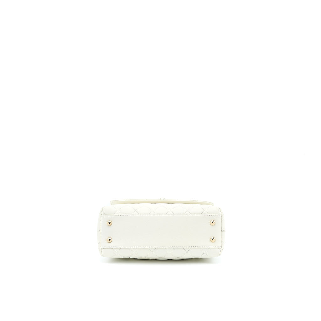 Chanel Small Coco Handle Caviar White L (Microchip)
