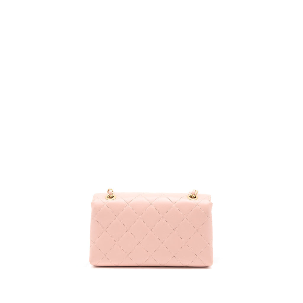 Chanel Front Logo Flap Bag Calfskin Pink Brushed