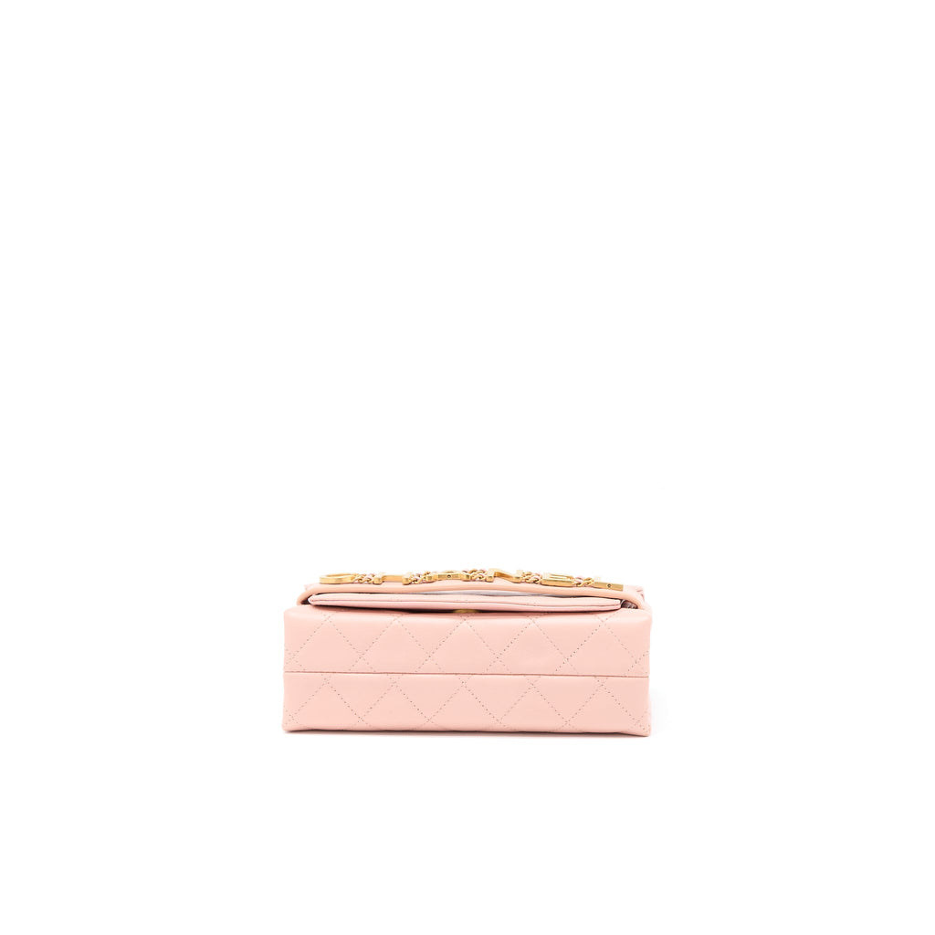 Chanel Front Logo Flap Bag Calfskin Pink Brushed