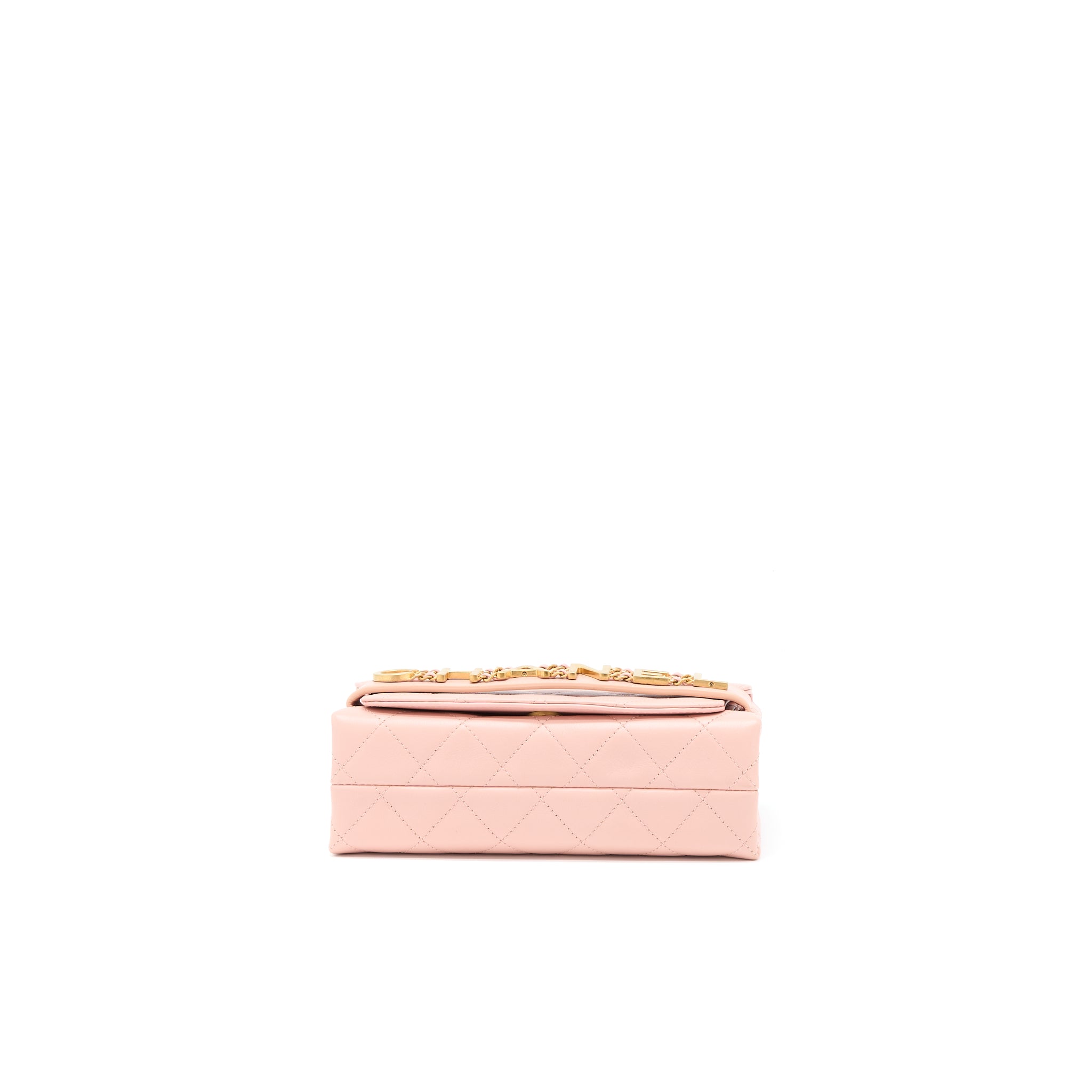 Chanel Front Logo Flap Bag Calfskin Pink Brushed
