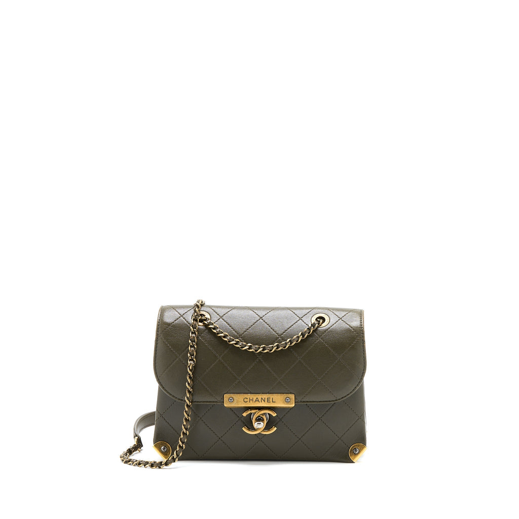 Chanel Messenger Flap Bag Lambskin Olive Green Ruthenium