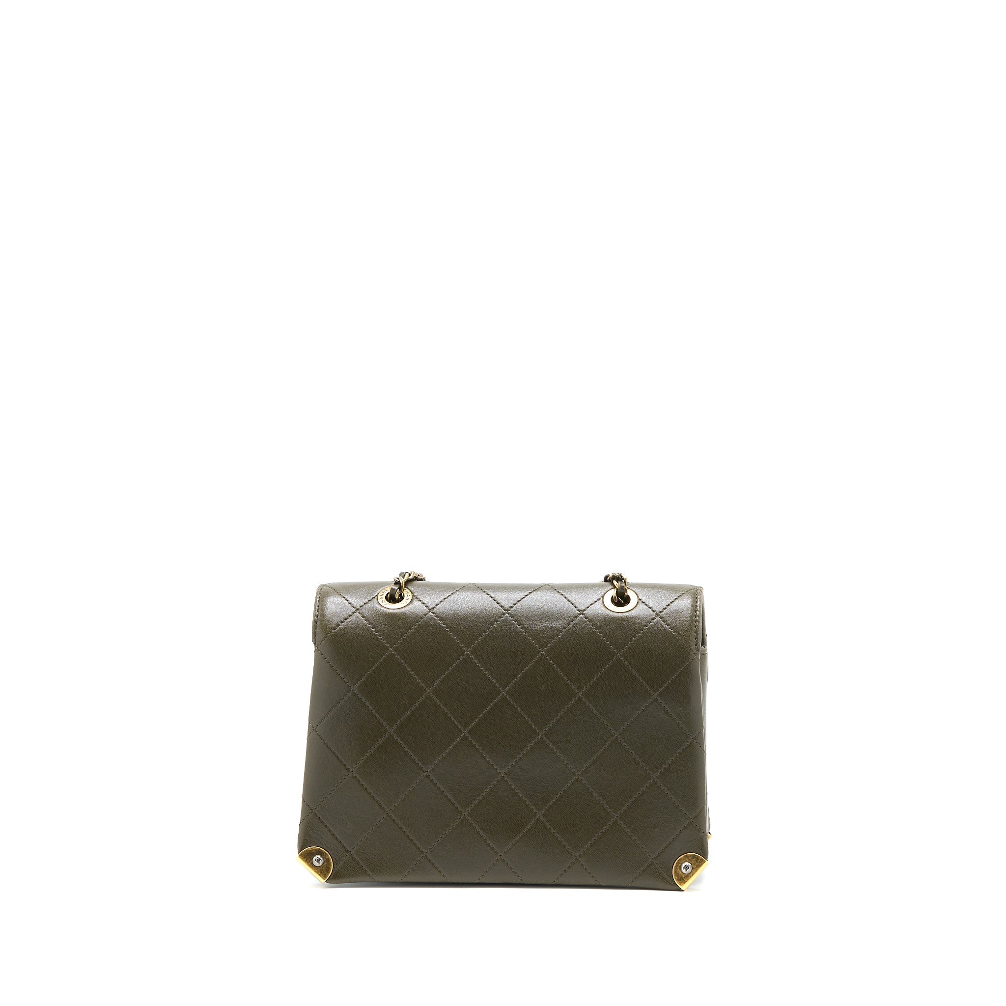 Chanel Messenger Flap Bag Lambskin Olive Green Ruthenium