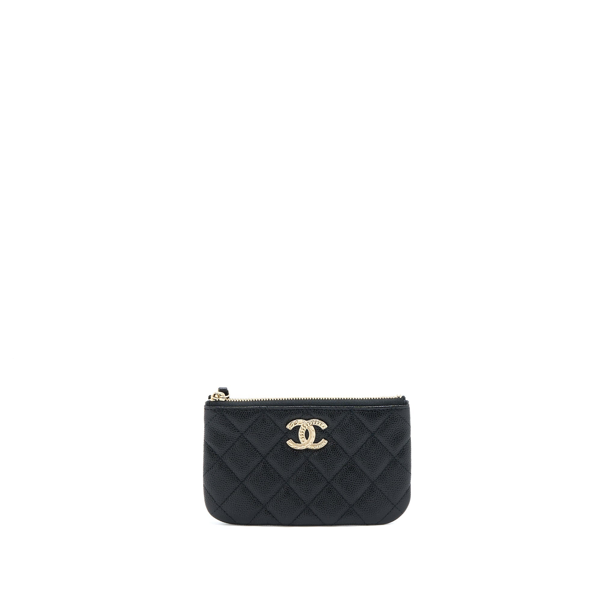 Chanel Zippy Small Pouch Detailed Logo Caviar Black L