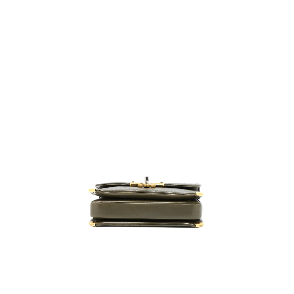 Chanel Messenger Flap Bag Lambskin Olive Green Ruthenium