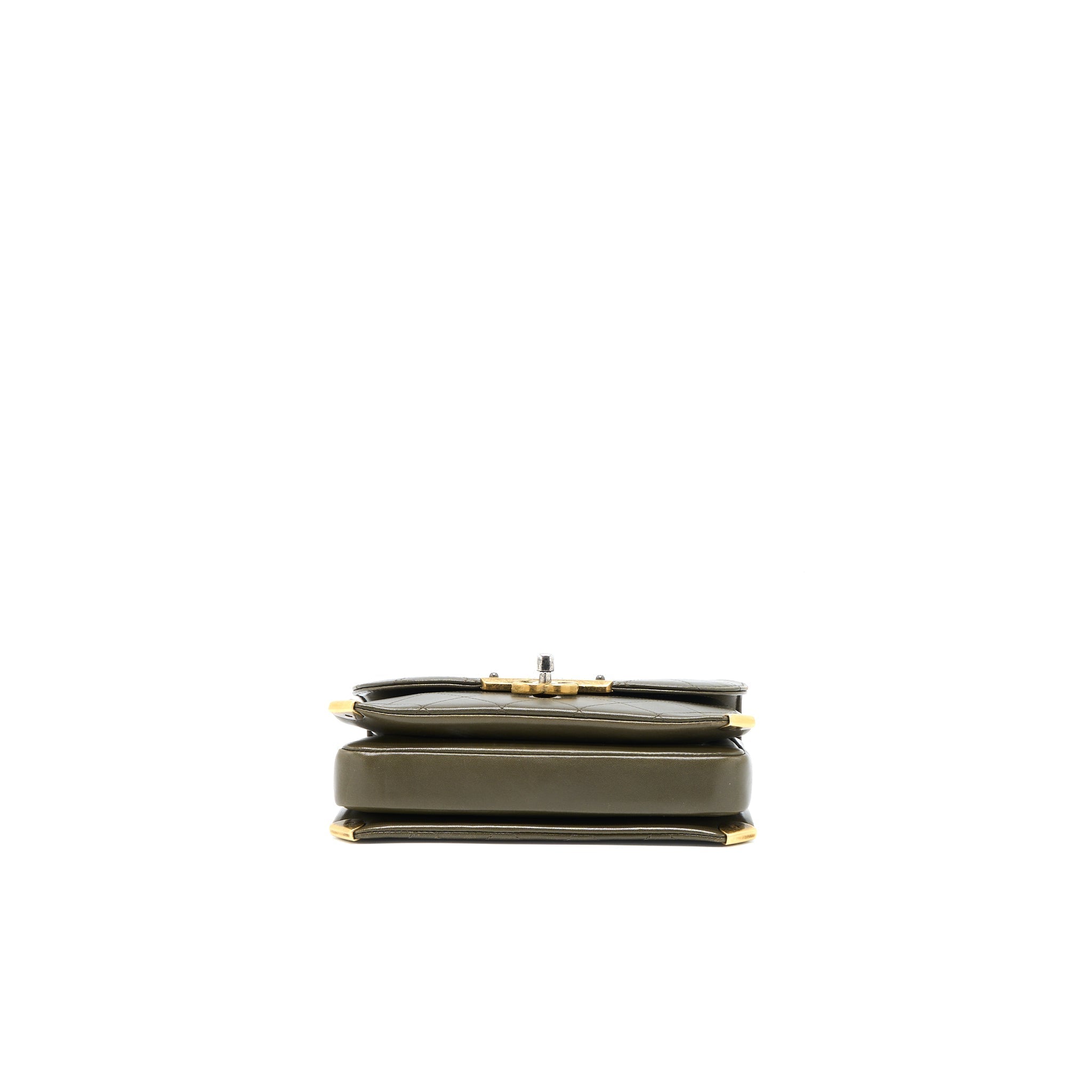 Chanel Messenger Flap Bag Lambskin Olive Green Ruthenium