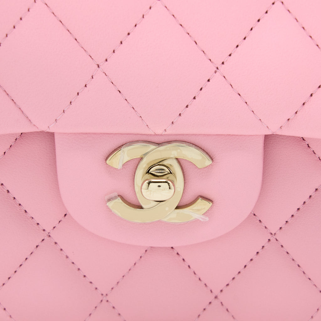 Chanel Small Classic Flap Bag Lambskin Pink L (Microchip)