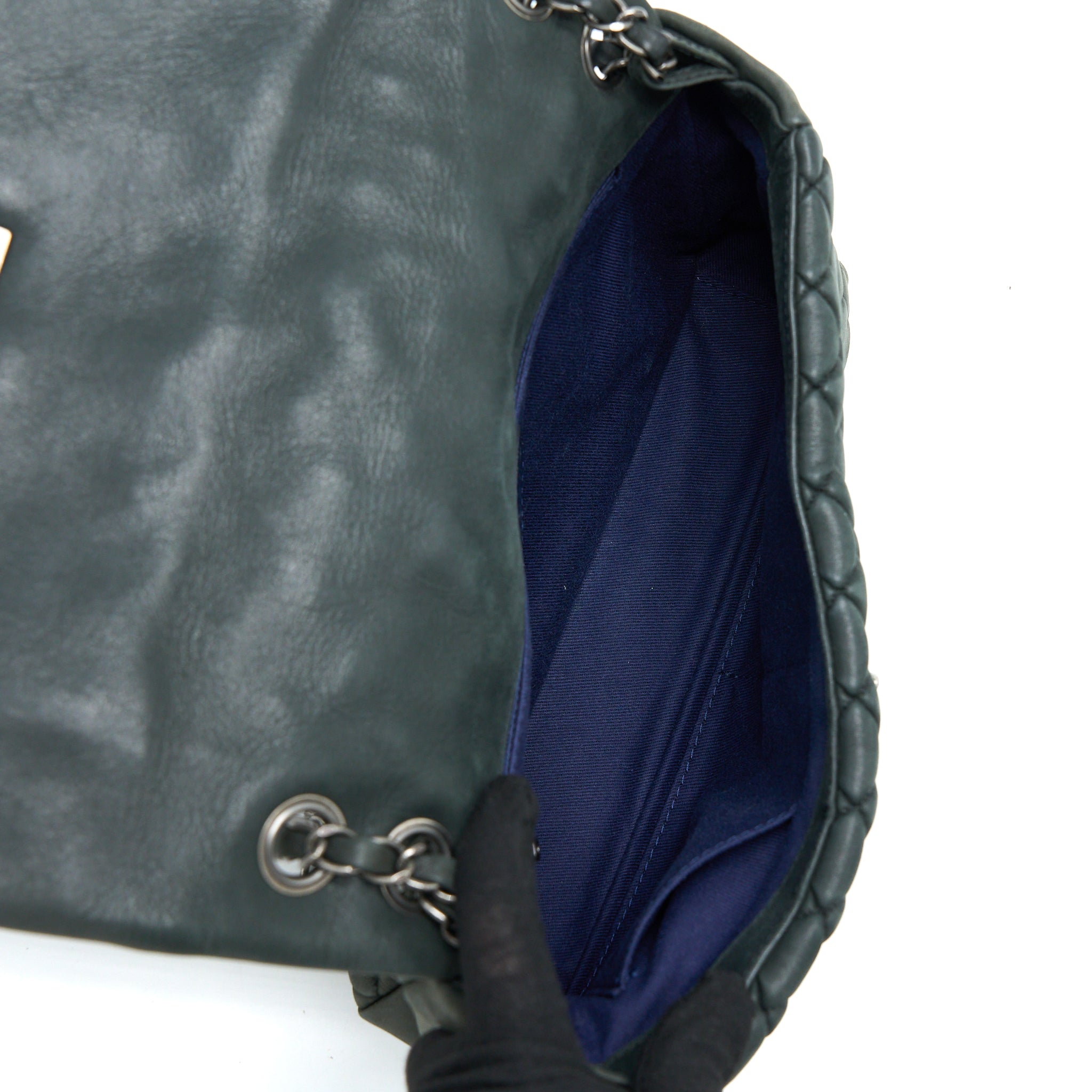 Chanel Quilted Flap Bag Iridescent Calfskin Dark Green Ruthenium