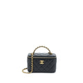 Chanel Leather Chain Top Handle Long Vanity Lambskin Black