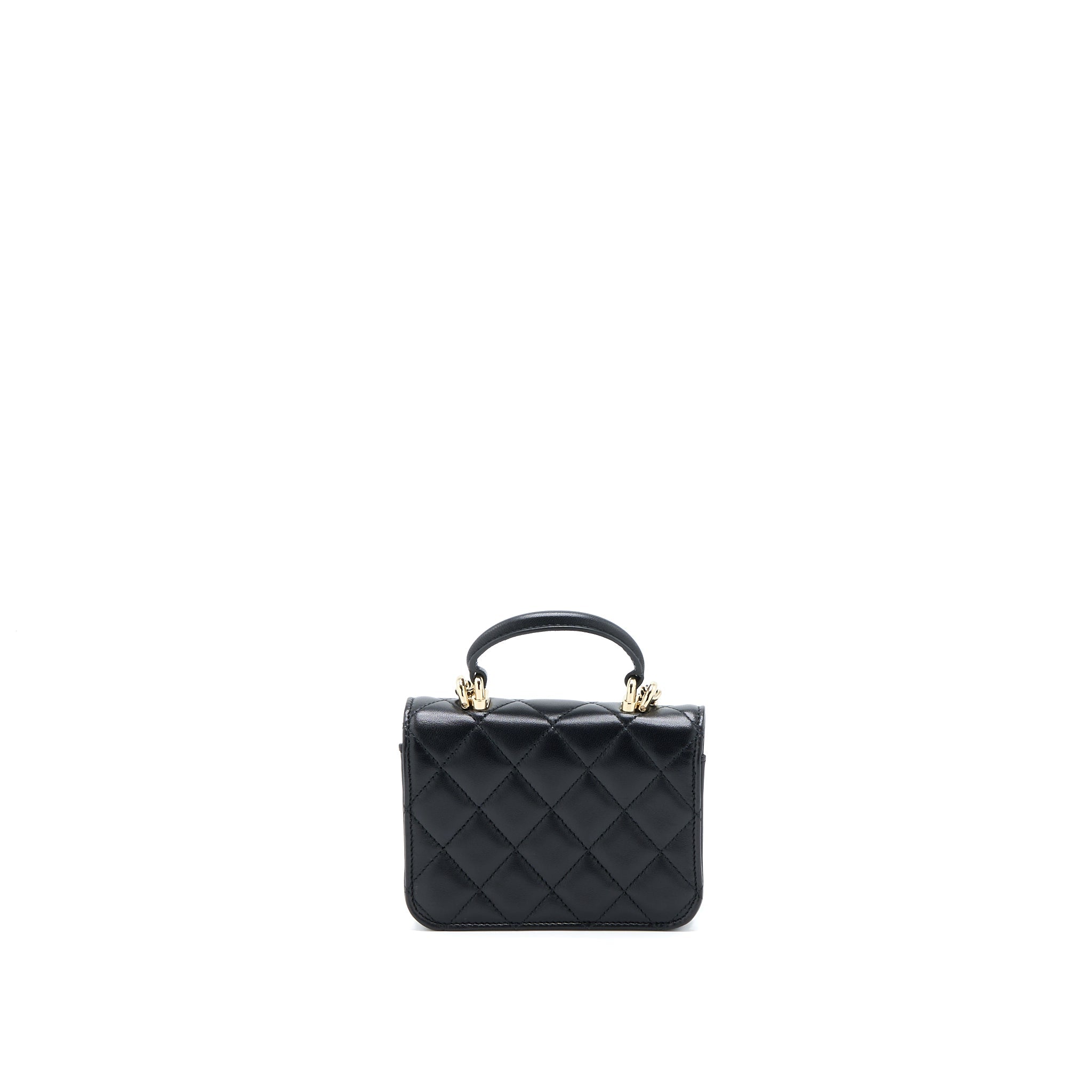 Chanel Mini Top Handle Flap Bag Lambskin Black L