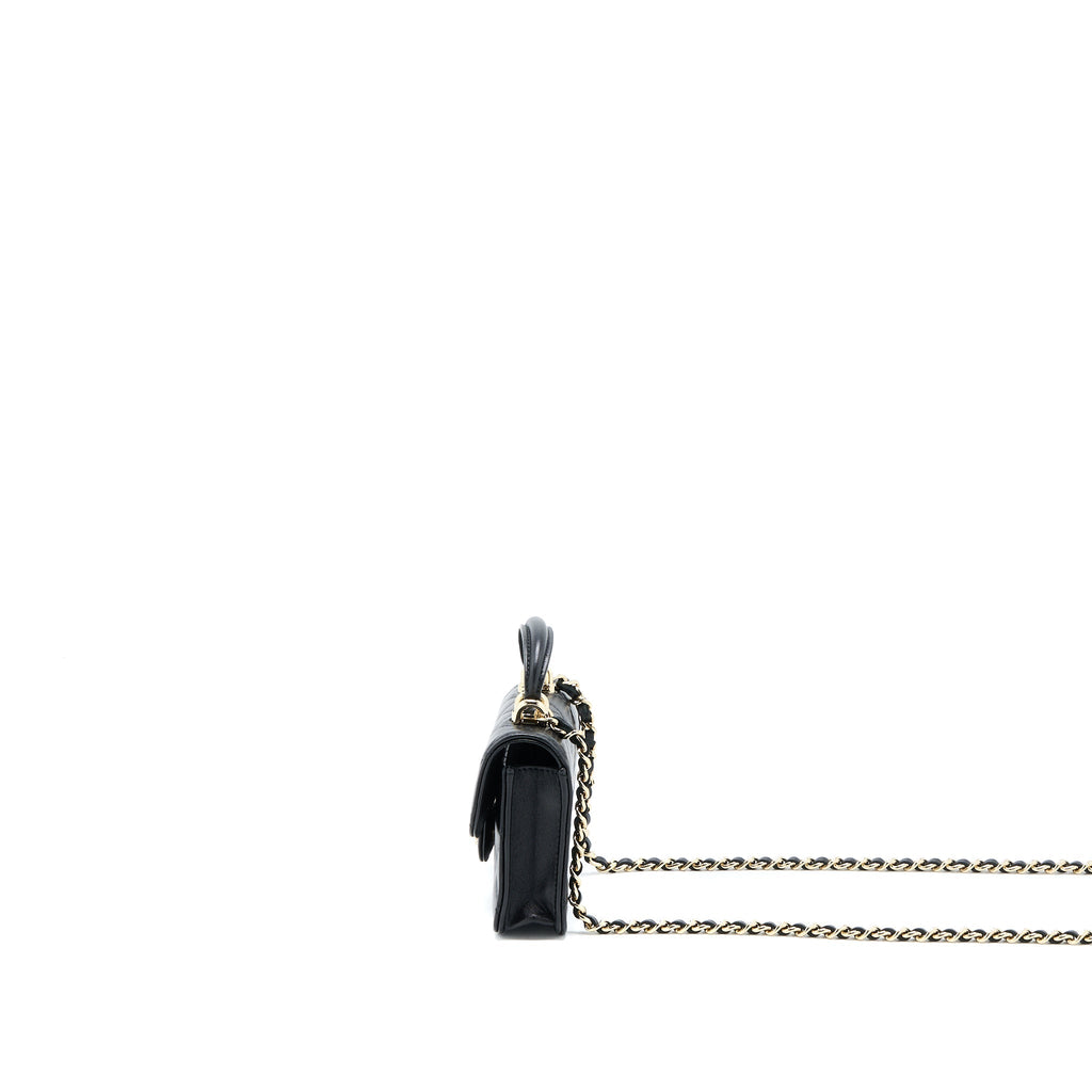 Chanel Mini Top Handle Flap Bag Lambskin Black L